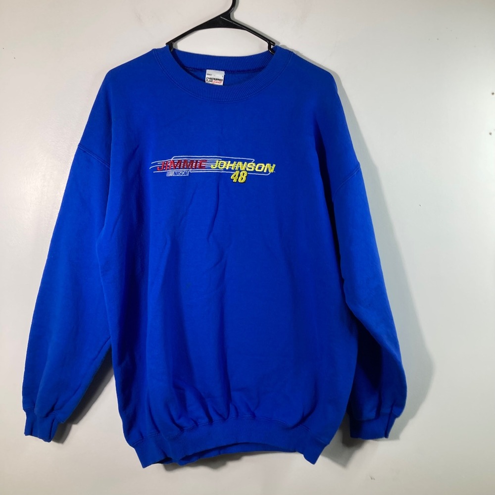 Jimmie Johnson 48 NASCAR‎ Checkered Flag Sports Blue Sweatshirt Mens L